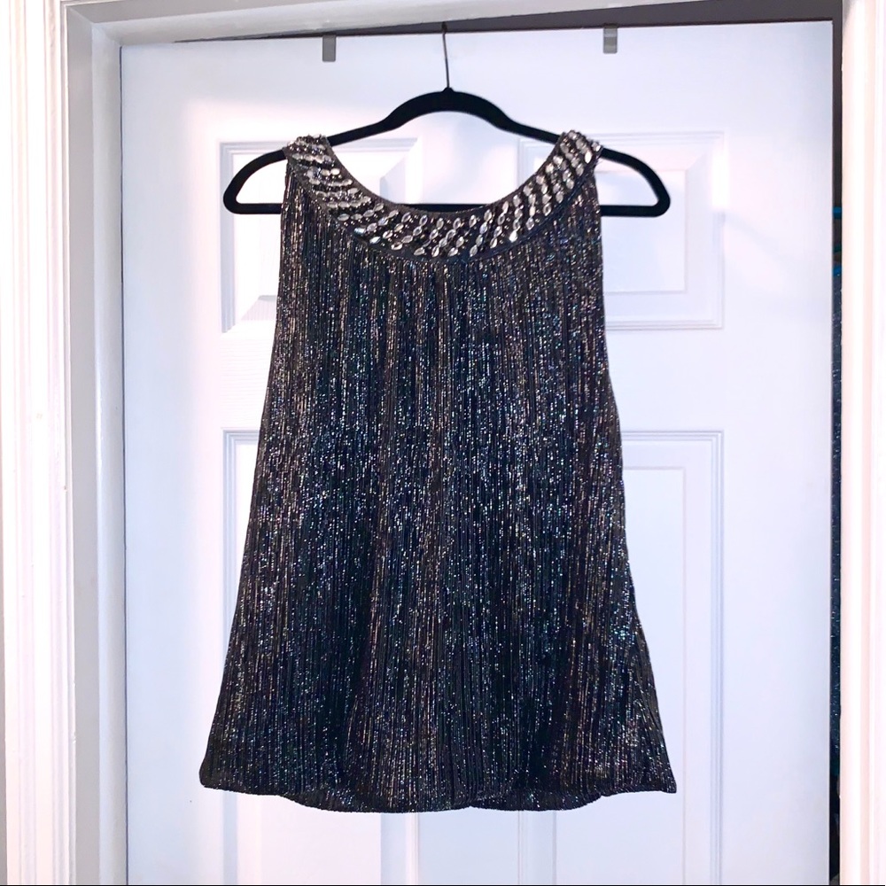 Alfani Metallic Shimmer Top 2X Beaded Neckline Sleeveless Evening